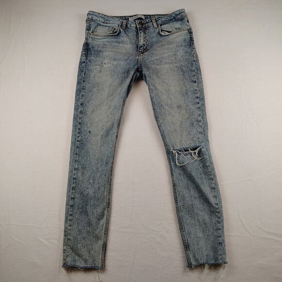 Zara Denim - Zara Acid Wash Denim Jeans Womens 8 Basic Z1975 Raw Hem